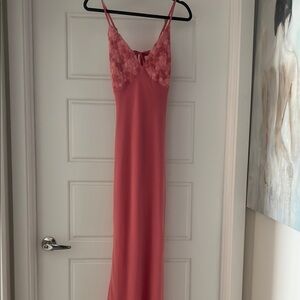 Elegant Pink Lace Slip Chiffon Dress
